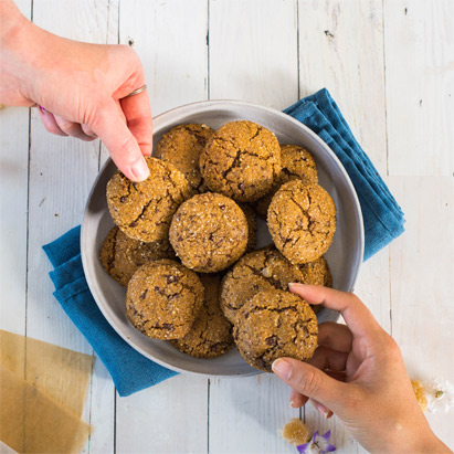 Ginger molasses cookies on table in bowl
